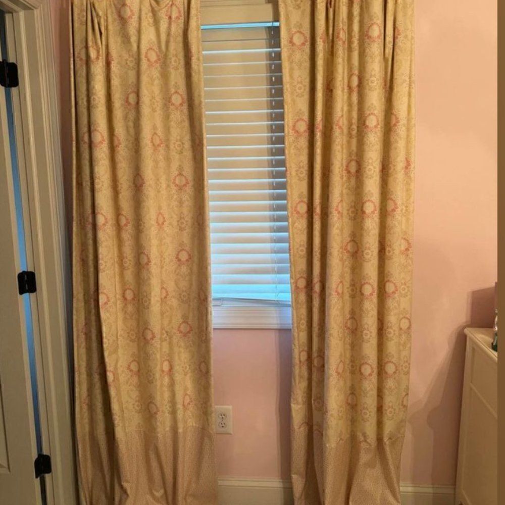 Carousel Designs blush pink and green tie-top blackout lined drapes 41 by 84 - Picture 3 of 3